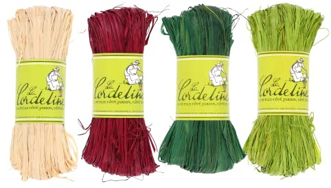 LA CORDELINE Set mit 4 natürlichen Bast, Minzgrün, Apfelgrün und Himbeerrot