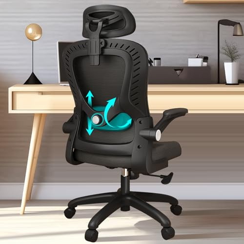 LEVIPE Bürostuhl Ergonomisch, Schreibtischstuhl mit Lendenwirbelstütze, Armlehnen, Verstellbare Kopfstützen, Computerstuhl, drehbar, hohe Rückenlehne, komfortabel, für Büro zu Hause