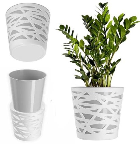 KADAX Blumentopf, Übertopf, runder Pflanztopf aus Kunststoff, Pflanzkübel für Blumen, Pflanzen, Balkon, Blumenkübel für Innen, leichtes Pflanzgefäß, moderner Blumenübertopf (17cm, Grau)