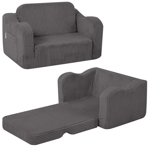 MeMoreCool Cord Kindersofa, Kinder Relaxsessel, Baby Lounge Sofa, Mini Couch für Kuschelecke Kinderzimmer, ausklappbare Couch für Jungen und Mädchen im Alter von 1–3 Jahren, Anthrazit