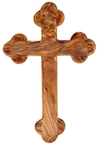 Kassis Geschenkartikel Olivenholz Kreuz Kruzifix Wandkreuz schlicht mit runden Kanten zum Aufhängen aus Bethlehem zur Firmung, Taufe, Kommunion (Ohne Gravur, 13 cm)
