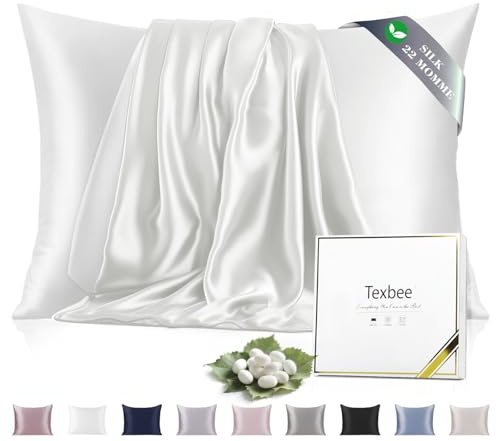 Texbee Seidenkissenbezug 40x80cm für Haar und Haut Beide Seiten Natürliche Kissenbezug Seide mit verstecktem Reißverschluss Weiche Atmungsaktive Glatte 1PCS-Elfenbeinweiß
