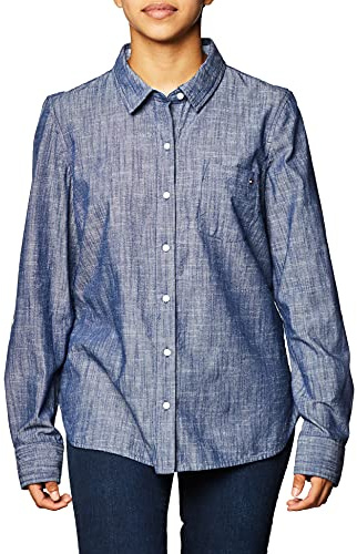 Tommy Hilfiger Damen Chambray Roll Tab Hemd mit Button-Down-Kragen