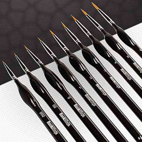 Pinsel Set Malen, 9 Stück Feine Detail Pinsel für Acryl Aquarell Modellbau, ideal für Acrylfarben, Wasserfarben Miniaturen,Öl, Modelle, Strichzeichnung und Nageldesign