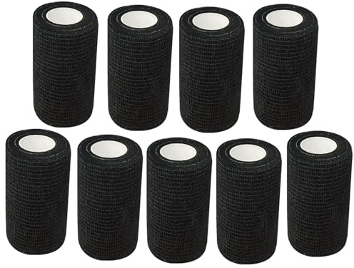 ANAMPION Selbstklebender Verband 9Rollen, 7.5cmx4.5m Non-Woven Selbsthaftende Bandage für Mensch und Tier, Flexibel Elastische Binde für Sport,Haustiere (Schwarz)