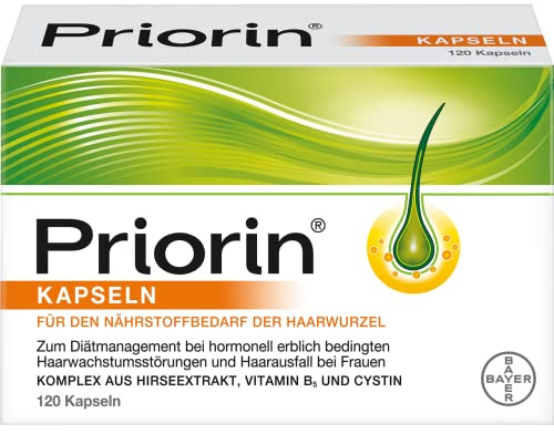 Priorin Kapseln | Haarausfall bei Frauen | volleres und kräftigeres Haar | nährstoffreich: Hirseextrakt, Vitamin B5 und Cystin | 120 Stück