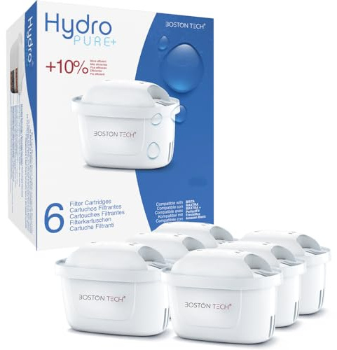 Boston Tech HydroPure® Wasserfilter | kompatibel passend für alle BRITA Amazon basics Systeme inkl Wasserfilterkannen | Reduziert Verunreinigungen Chlor Kalk und Metalle | TÜV SÜD-zertifiziert 6 Stück