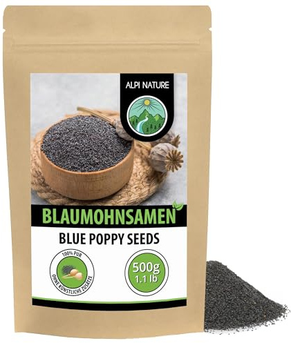 Alpi Nature Mohnsamen 500g, Blaumohn Samen ganz, Mohn Samen ganz zum Backen und Mohnkuchen