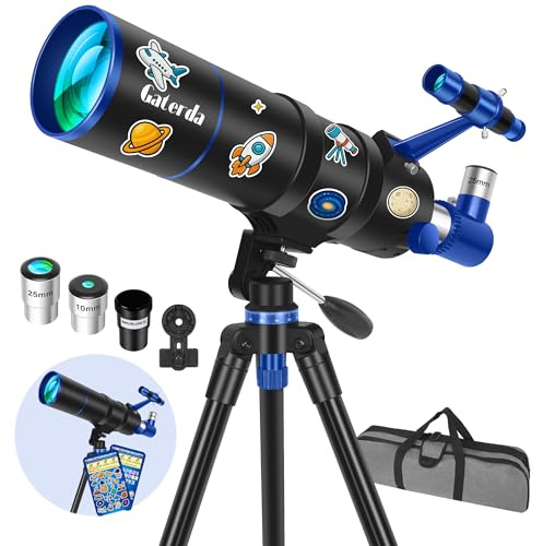 Gaterda Teleskop Astronomie für Erwachsene, 90mm Öffnung 550mm Refraktor Teleskop für Anfänger, Teleskope Astronomisches zur Beobachtung von Mond mit Dekorieren Aufkleber, Tragetasche