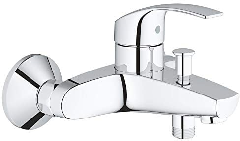GROHE Eurosmart, Badewannenarmatur (Duscharmatur für die Badewanne, Mischbatterie mit automatischer Umstellung für Wanne/Brause, mit integriertem Rücklaufventil, S-Anschlüsse), chrom, 33300002