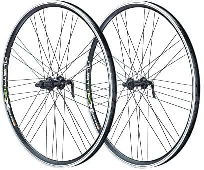 Vuelta Laufradsatz 28 Zoll inkl. Deore HBT610/ Acera FHT3000 Quattro X Schwarz - Made in Germany - QR Vorder- & Hinterrad mit Felgenbremse/V-Brakes - 622x21 Hohlkammer-Laufräder - MTB, ATB