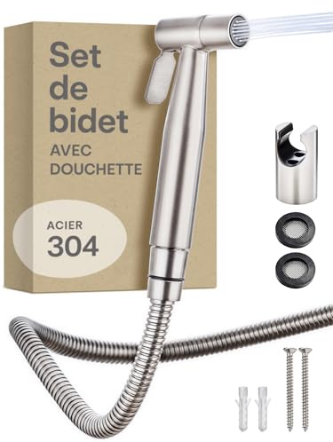 Praknu Bidet Set mit Handbrause, Schlauch & Halter Edelstahl Rostfrei - Inkl. 2 Dichtungen - 𝗘𝗶𝗻𝗳𝗮𝗰𝗵𝗲 𝗠𝗼𝗻𝘁𝗮𝗴𝗲 - WC Handbrause - Bidet Dusche für Standard G1/2 Anschluss