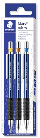 STAEDTLER Mars micro 775 SC WP3 Druckbleistift, rutschfeste Gummigriffzone, Set mit 3 Linienbreiten 0.3, 0.5, 0.7, blau, nachfüllbar, taschensicher, bruchgeschützt, hohe Qualität