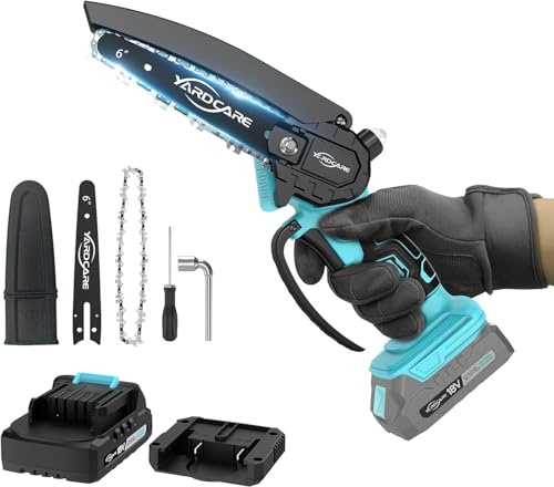 YARDCARE Mini Kettensäge, 6 Zoll Akku Kettensäge mit Automatischer Öler,Akku und Ladegerät,Elektrische Handkettensäge Akku für Gartenscheren Astschere Holzschneiden