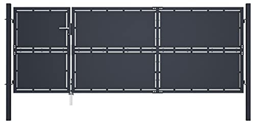 Emmtore Gartentor Gartentür Hoftor Hoftür Gartenpforte Zauntor Zauntür Doppeltor Tor Garten Zaun Pforte Doppelflügeltor Stahl Anthrazit,350 x 125 cm