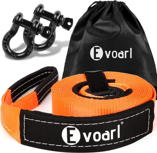 EVOARL Abschleppseil 8T Bruchfestigkeit, Abschleppgurt Bausätze mit 2 Verstärkten Schäkel und Aufbewahrungstasche, Bergegurt für Auto, PKW Abschleppen - 5M x 5cm