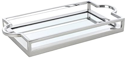 EGLO LIVING Dekotablett Savant, Spiegel Tablett zum Dekorieren mit Griff und Rand, Deko Serviertablett rechteckig aus Metall in Chrom und Spiegelglas, Spiegeltablett 23 x 45 cm