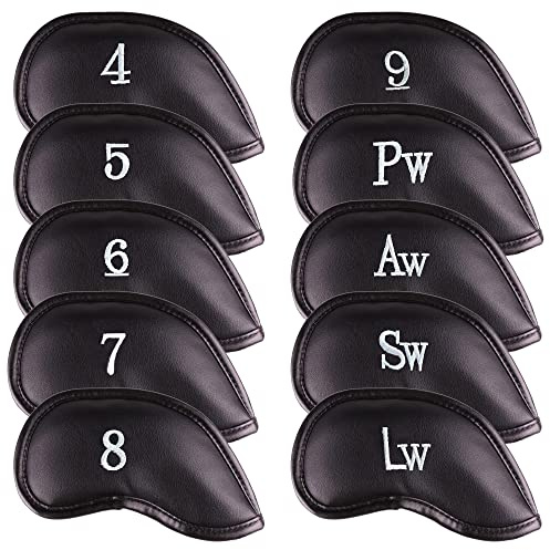 Premium Golfschlägerhauben aus Leder, magnetisch, Eisen- und Keilabsatz, passend für die meisten Schläger, gesticktes Schläger-Label auf beiden Seiten der Schlägerhaube, 10 Stück