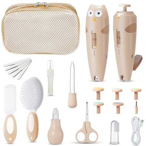 Lictin Baby Nagelfeile Elektrisch, Elektrische Nagelfeile Baby mit 6 Schleifkopf und LED Licht, Baby Erstausstattung Neugeborene, USB Laden, Braun
