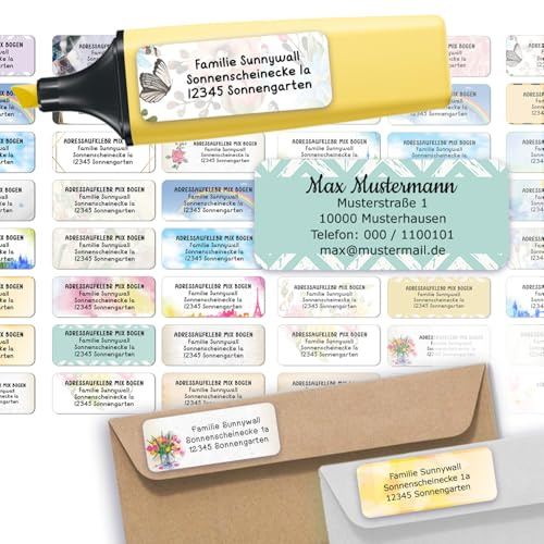 Adressaufkleber Mix Absenderetiketten personalisiert 110 Stück | Etiketten mit Wunschadresse Namensaufkleber Schule Adresslabel Ordner Büro Alltag klar bedruckt selbstklebend