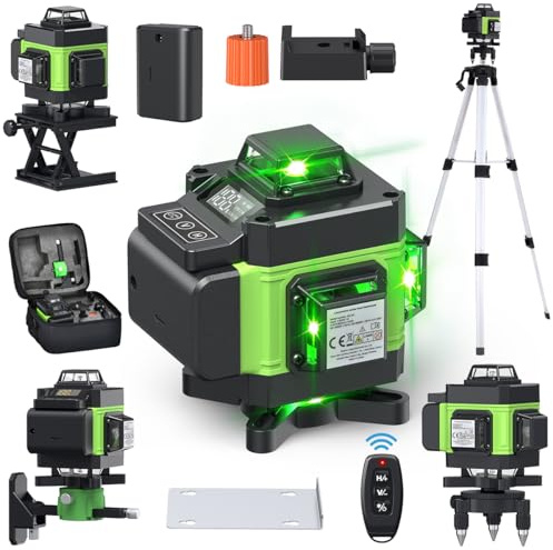 Kreuzlinienlaser mit Stativ, Multifunktionaler 4D-Laser mit 16 Linien,selbstnivellierende Maschine, USB-wiederaufladbares Lithium-Batterie-Nivelliergerät mit ，2 * 2400 mAh Batterien Green