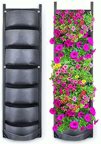 KAHEIGN 7-Taschen Pflanztaschen Hängend Pflanzenwachstumstaschen, Vertikale aufhängbare Pflanztasche Wand Pflanzer wasserdichte Schicht Garten Pflanzsack für Balkon Garten Home Dekoration