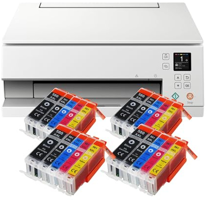 IC-Office TS6351a Farbtintenstrahl-Multifunktionsgerät All-in-One 3-in-1 (Drucker, Scanner, Kopierer, USB, WLAN, Apple AirPrint) Weiß + 20 XXL Tintenpatronen