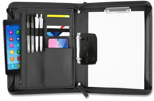 ONVAYA® Konferenzmappe A4 mit Reißverschluss & Ringbuch - Schreibmappe aus Kunstleder - Dokumentenmappe mit Schreibblock & Locher - Business Mappe für Meetings - Praktische Aktenmappe