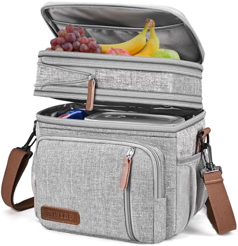 MIYCOO Kühltasche Lunchtasche für Männer und Frauen - Doppeldecker Lunchtasche, Mittagessen Tasche - Auslaufsichere Picknicktasche für Erwachsene für Campen, Picknick, Grillfest, Büro