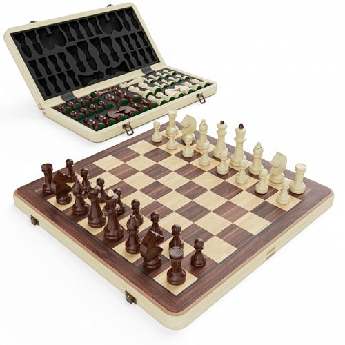 38 cm Holz Klapp-Schach-Set mit 7,6 cm König Staunton Figuren und 2 zusätzlichen Damen