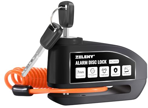 ZELENY Bremsscheibenschloss Alarm 110db Motorrad Schloss, Motorradschloss Alarmanlage mit 1.5m Rückrufkabel und Schlosstasche, Scheibenbremsen Schloss für Moto Fahrrad Moped