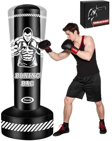 Boxsack Stehend Erwachsene, 180cm Freistehend Boxing Bag Aufblasbare Stehender Boxsack Kickboxing Taschen für MMA Muay Thai Fitness Taekwondo Frauen Männer Box trainingsgeräte