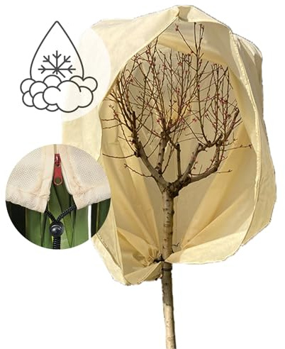 NOOR Premium Winterschutz-Haube XL 180 x 120 cm mit Reißverschluss & Zugband - Frostschutzhaube für Pflanzen - Winterschutz für Pflanzen Überwinterung - Pflanzenvlies/Winterschutzvlies - Beige