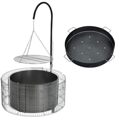 bellissa Feuer- und Grillstelle aus Gabionen - 95580 - Feuerstelle inkl. Kohleschale - Durchmesser 92/72 cm, Höhe 40 cm
