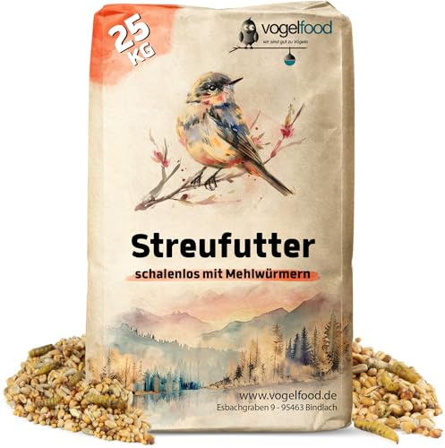 Vogelfood 25 kg Streufutter ohne Schalen mit Mehlwürmern für Wildvögel