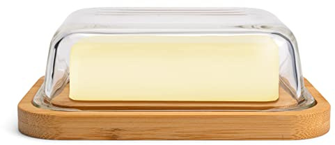Greenable ® Butterdose - Nachhaltiger Behälter aus Bambus mit Deckel aus Glas - 100% BPA-Frei - Butter Dish - Für 250g Butter - Umweltfreundliche transparente Dose mit Bambusdeckel