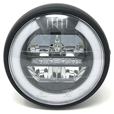 Motorrad-LED-Scheinwerfer 165mm mit Fernlicht | Abblendlicht und Halo-Tagfahrlicht DRL | Homologiert, universelle Passform, satinschwarzes Finish für Cafe Racer | Roadster- und Streetfighter-Modelle