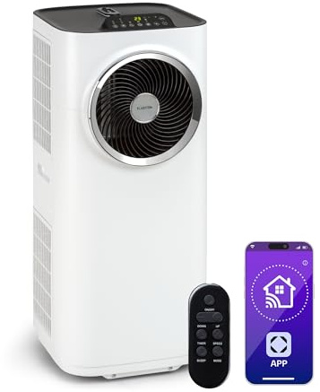 Klarstein Kraftwerk Smart 12K Mobiles Klimagerät – 12000 BTU, 35-59 m², App & Alexa Steuerung, 3-in-1 Kühlung, Entfeuchter & Ventilator, Leise, Timer, Ablaufschlauch Inkl., Weiß