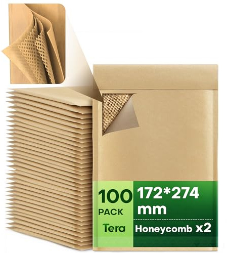 Tera Luftpolsterumschläge Gepolsterte Versandtaschen & Boxen: 17,2 × 27,4 cm 100er Pack 4-lagige Umschläge & Versandzubehör FSC-zertifiziert, recycelbar für Warensendungen, Schmuck, Kosmetik