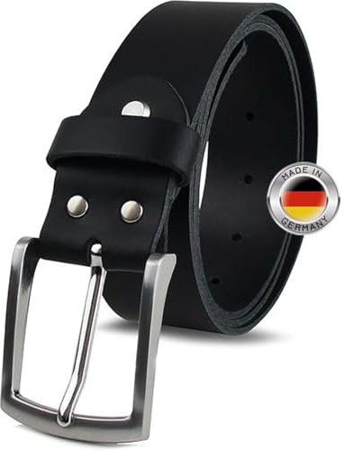 FOMAX Herren Ledergürtel aus Büffelleder, Gürtel Handgemacht, MADE IN GERMANY, für Männer Jeans Anzug, 38mm breit, Länge kürzbar, Echtleder schwarz (Bundweite 110cm)