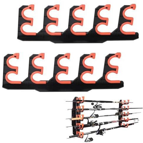 MIGUBIGU 1 Paar Rutenhalter Wand Horizontal, Angelrutenhalter Wand 10 Ruten | Angelrutenständer, Angelruten Halterung, Rutenständer Wandmontage, Horizontale Angelrutenhalter für Garage, Deckenmontage