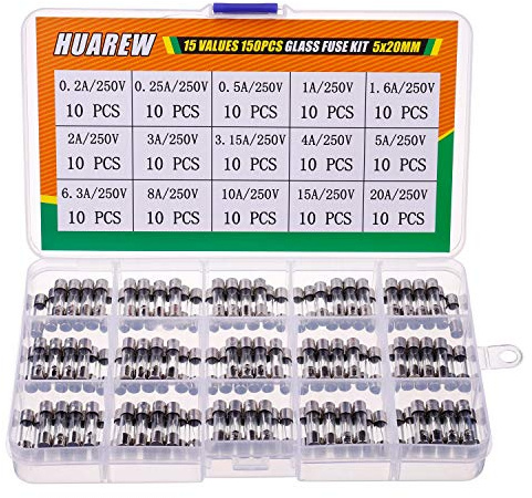 HUAREW 15 Werte 150 Stück 5x20mm Schnelles Schmelzen Glas sicherungen 0,2x0,78 Zoll 250V Stromspannung 0,2 0,25 0,5 1 1,6 2 3 3,15 4 5 6,3 8 10 15 20A Amp Klassifizierungs kit