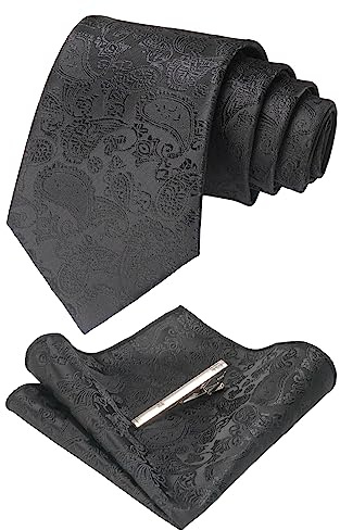 JEMYGINS Graziös Paisley Elegant Herren Krawatte und Einstecktuch mit krawattenklammer Sets