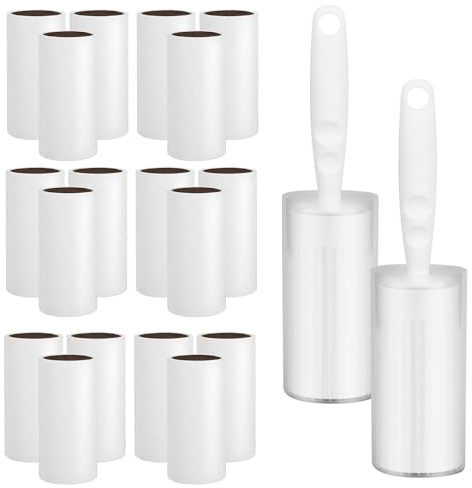 20 Rollen (1200 Blatt) Fusselrolle, mit 2 Griffe und 2 Staubschutz. Ideal als Fusselrolle tierhaare, Fusselbürste kleidung oder lint roller für Kleidung, Fusselroller, Bett,Sofa,Katzen- und Hundehaare
