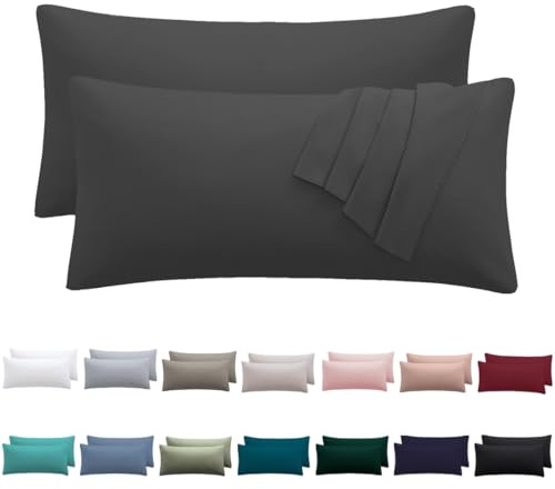 Nesture Kissenbezug 40 x 80 2er Set - kopfkissenbezug 40x80 cm Anthrazit, 100% Mikrofaser kissenbezüge mit Reißverschluss, Weich und Bügelfrei
