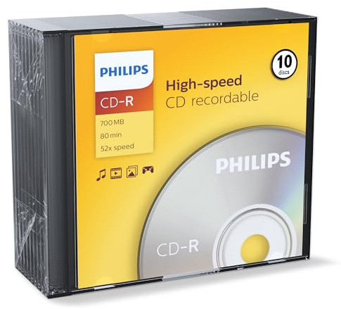 Philips CD-R Rohlinge High-Speed (700 MB / 80 Minuten, 52x Speed , 10er Slim Case)