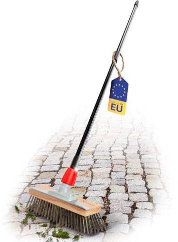 Novaliv Robuster Drahtbesen mit Stiel - Stahlbesen mit Teleskopstiel, Effiziente Moosentfernung, Drahtbürste, für Pflastersteine & Garten, Stahldrahtbesen, Mooskratzer, Pizzabesen, Pizzastein Bürste