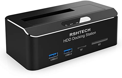 Festplatten Docking Station, RSHTECH Aluminium USB 3.0 Festplatten Dockingstation für 2.5 & 3.5 Zoll SATA HDD SSD, mit SD & TF Karte und ABS Federabdeckung, unterstützt zu 6 Gbit/s und 24 TB Laufwerke