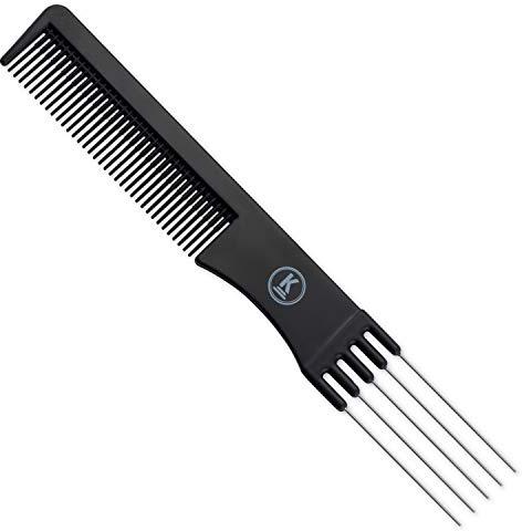 K‑Pro Toupierkamm mit Metallgabel & feinen Zähnen – professioneller Friseur‑Stielkamm in Schwarz, 19,4 cm – ideal zum Toupieren, Abteilen, Frisieren & Stylen – für Zuhause, Reise & Salongebrauch