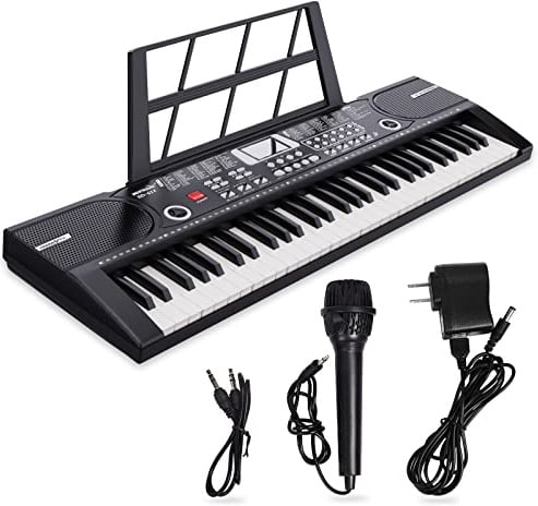 Digital Piano Klavier 61 Tasten & Noten Notenständer-Tragbares Elektronisches Keyboard-Musikinstrument mit Lautsprechern und Unterrichtsmodi,Begleitautomatik Geeignet für Anfänger/Erwachsene